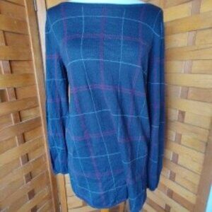 The Limited Navy Blue Dark Red White Plaid Long Sleeve Top - Size L Womens